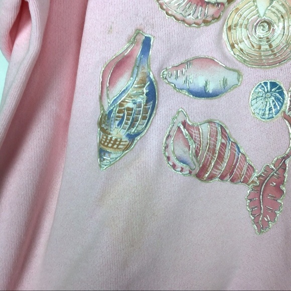 VINTAGE Sweatshirt Puff Paint Handmade Coral Shells Retro Golden Girls Size XL - Picture 12 of 13